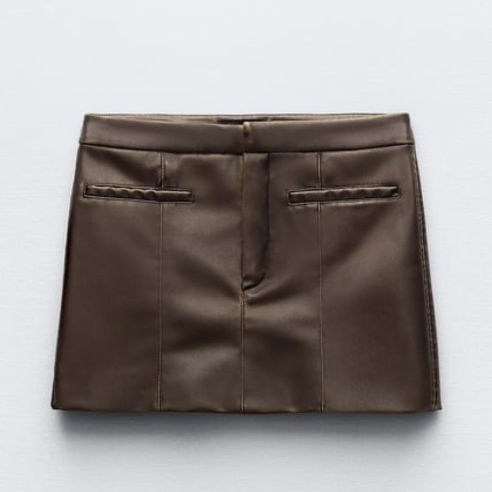 Brown Faux Leather Mini Skirt